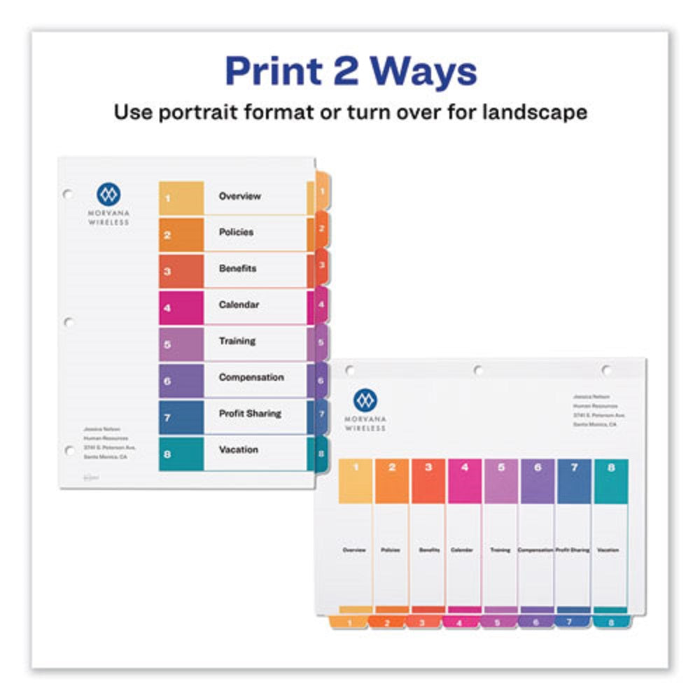 CUSTOMIZABLE TOC READY INDEX DIVIDERS, 8 TAB - MULTICOLOR