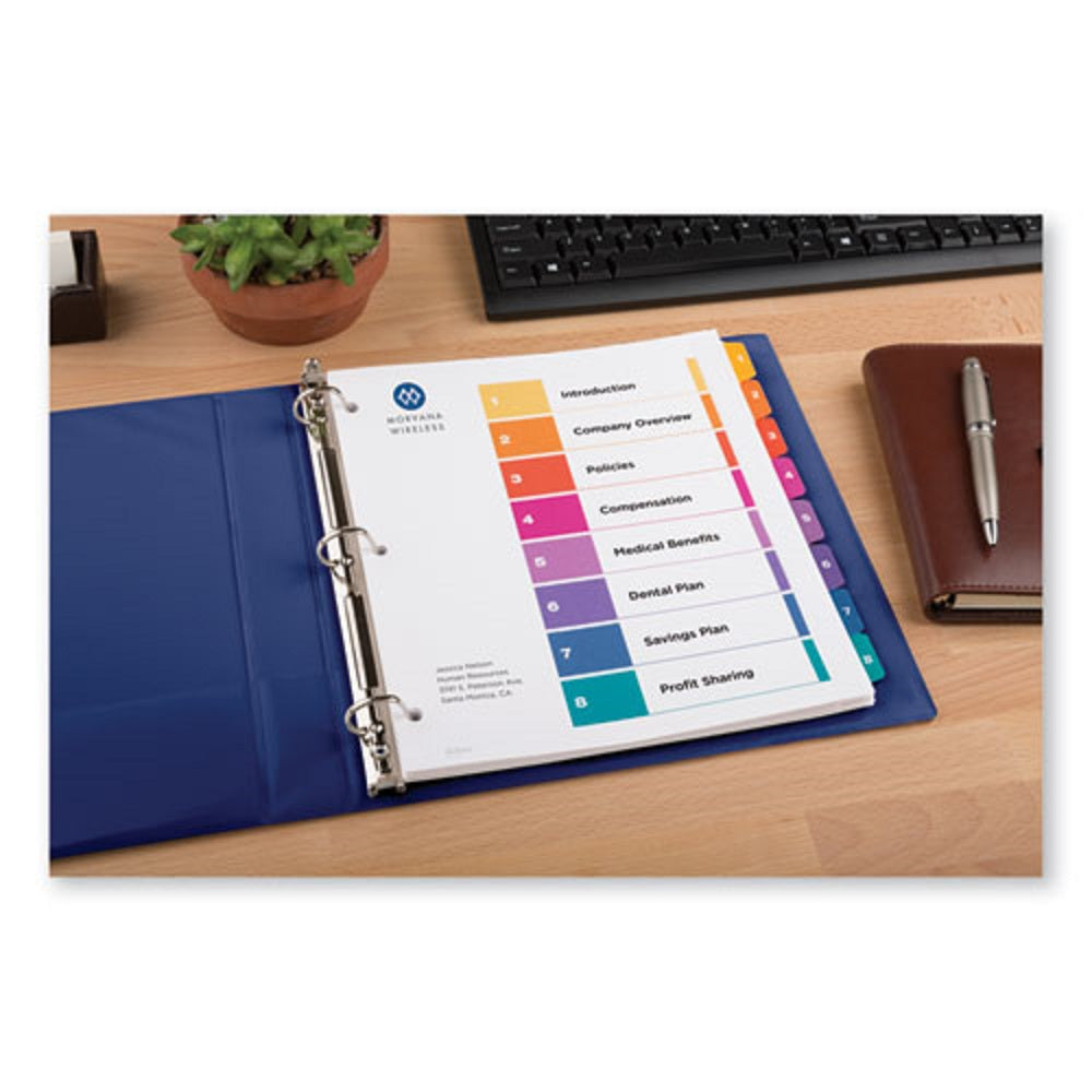 CUSTOMIZABLE TOC READY INDEX DIVIDERS, 8 TAB - MULTICOLOR