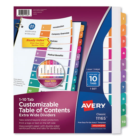 CUSTOMIZABLE TOC READY INDEX MULTICOLOR DIVIDERS, 10 TAB - LETTER