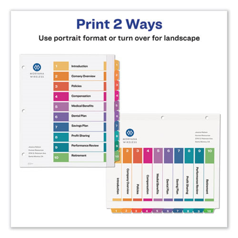 CUSTOMIZABLE TOC READY INDEX MULTICOLOR DIVIDERS, 10 TAB - LETTER