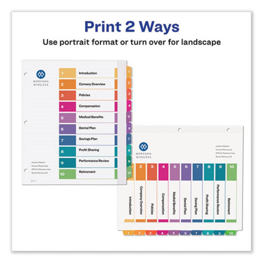 CUSTOMIZABLE TOC READY INDEX MULTICOLOR DIVIDERS, 10 TAB - LETTER