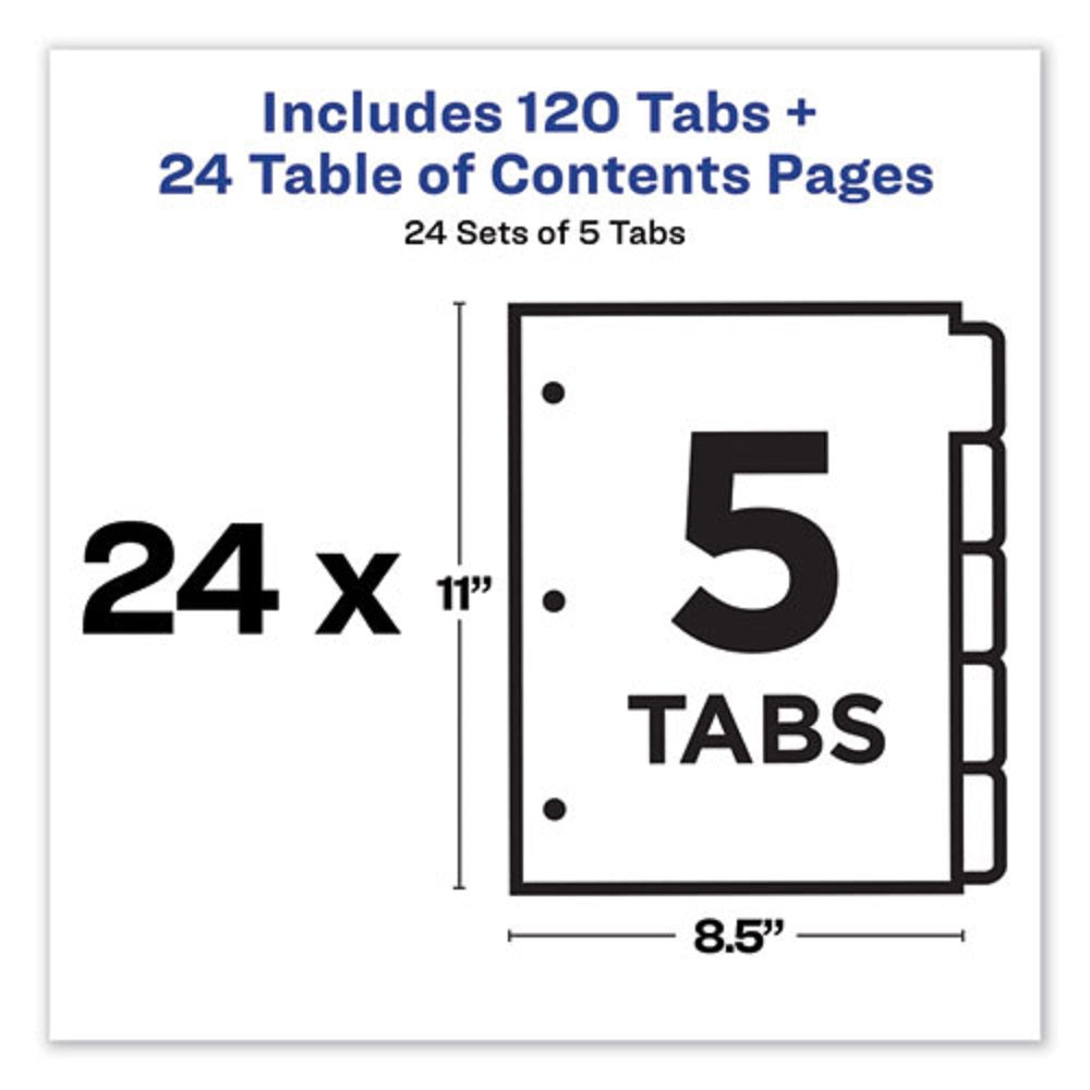 CUSTOMIZABLE TOC READY INDEX  - MULTI-COLOR DIVIDERS - 5 TAB - LETTER