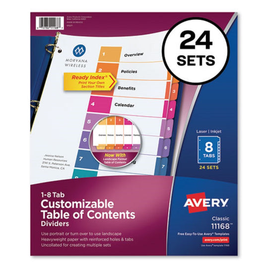 CUSTONIZABLE TOC READY INDEX DIVIDERS, 8 TAB - MULTICOLOR