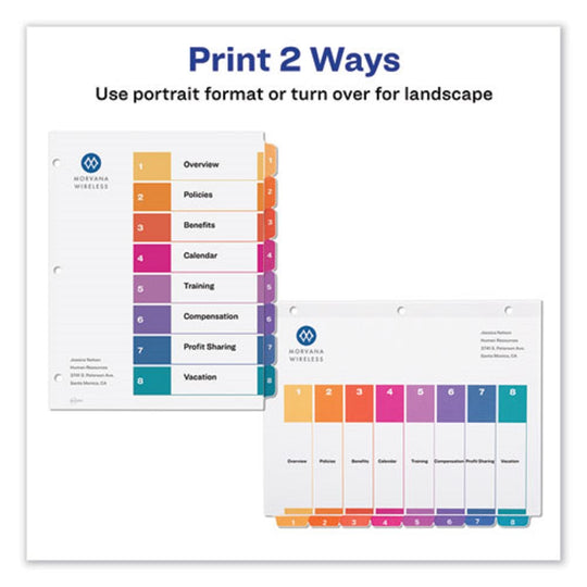 CUSTONIZABLE TOC READY INDEX DIVIDERS, 8 TAB - MULTICOLOR