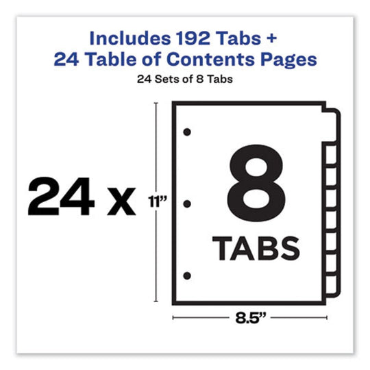 CUSTONIZABLE TOC READY INDEX DIVIDERS, 8 TAB - MULTICOLOR