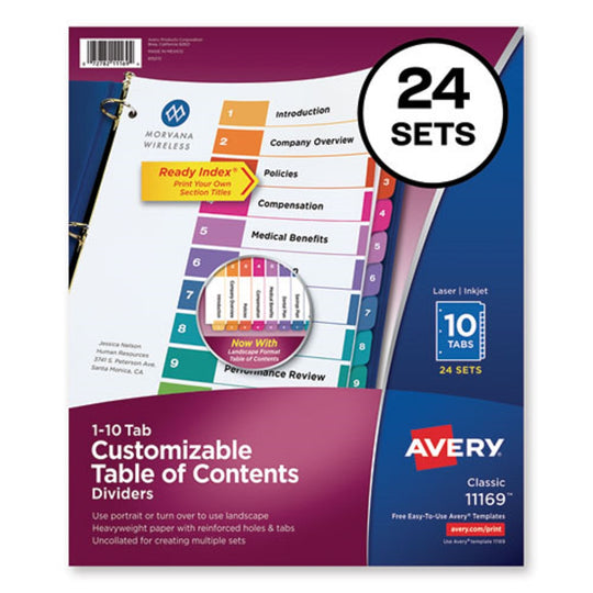 CUSTOMIZABLE TOC READY INDEX MULTICOLOR DIVIDERS, 10 TAB