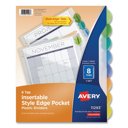 INSERTABLE STYLE EDGE TAB PLASTIC 1-POCKET DIVIDERS, 8 TAB - TRANSLUCENT