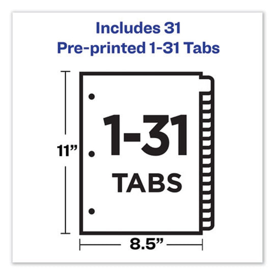 PREPRINTED LAMINATED TAB DIVIDERS W/ GOLD REINFORCED BINDING EDGE, 31 TAB