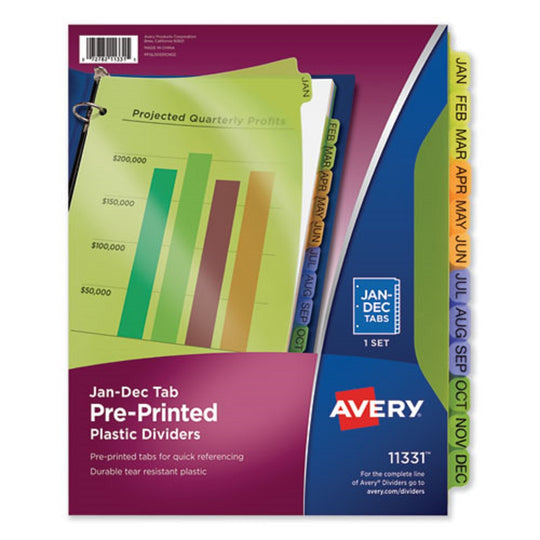 AVERY PREPRINTED MONTHLY TABS PLASTIC DIVIDERS