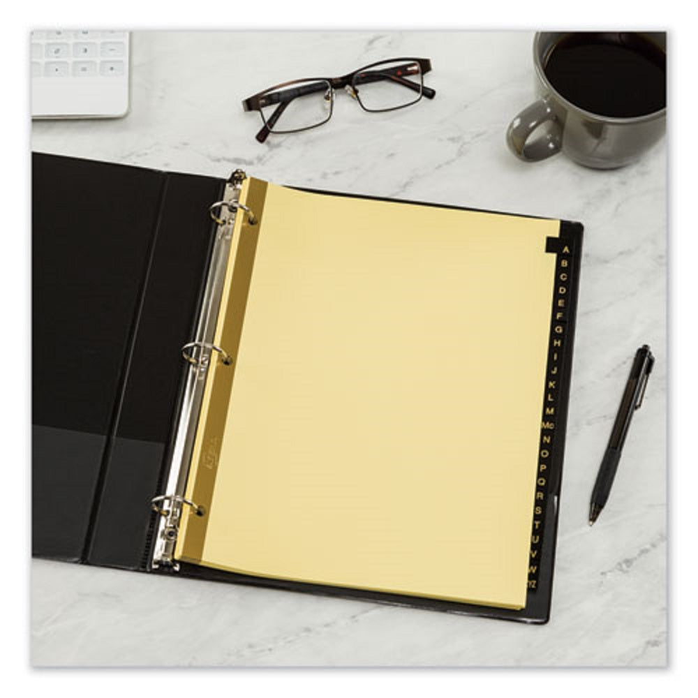 PREPRINTED BLACK LEATHER TAB DIVIDERS W/GOLD REINFORCED EDGE - LETTER