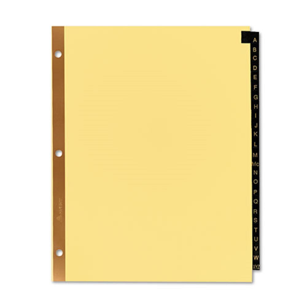 PREPRINTED BLACK LEATHER TAB DIVIDERS W/GOLD REINFORCED EDGE - LETTER