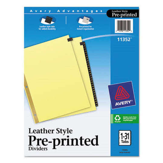 PREPRINTED TAB DIVIDERS - GOLD REINFORCED EDGE