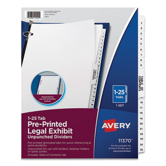 INDEX DIVIDERS - AVERY STYLE - 25 TAB - WHITE