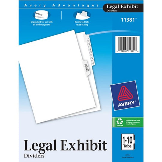 PREPRINTED LEGAL EXHIBIT SIDE TAB INDEX DIVIDERS, AVERY STYLE - WHITE