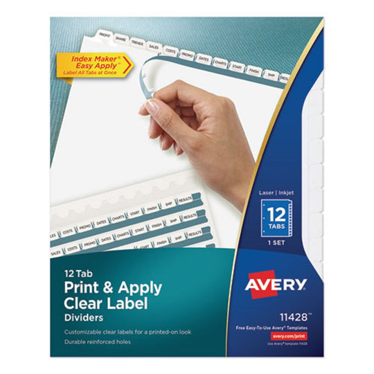 READY INDEX - INDEX MAKER CLEAR LABEL DIVIDERS - 12 WHITE TABS