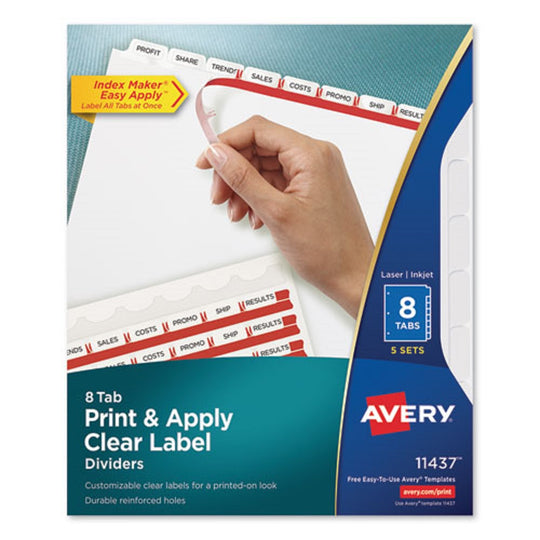 PRINT & APPLY CLEAR LABEL DIVIDERS - INDEX MAKER EASY APPLY LABEL STRIP