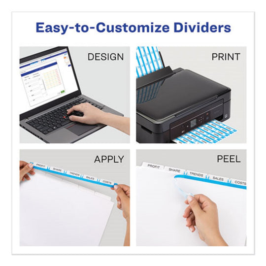 PRINT AND APPLY INDEX MAKER CLEAR LABEL DIVIDERS, 5 WHITE TABS