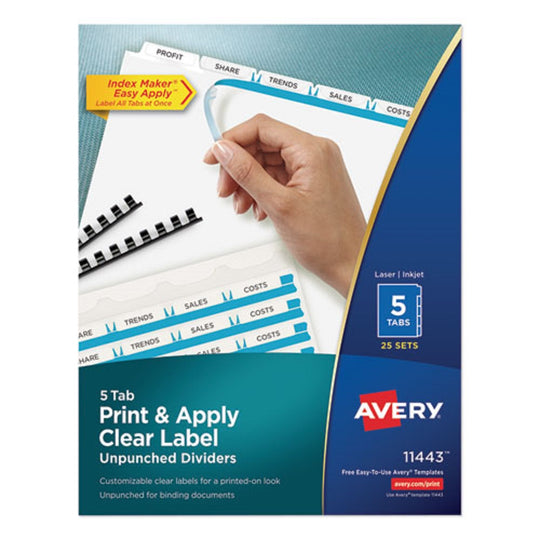 PRINT AND APPLY INDEX MAKER CLEAR LABEL UNPUNCHED DIVIDERS, 5 TAB