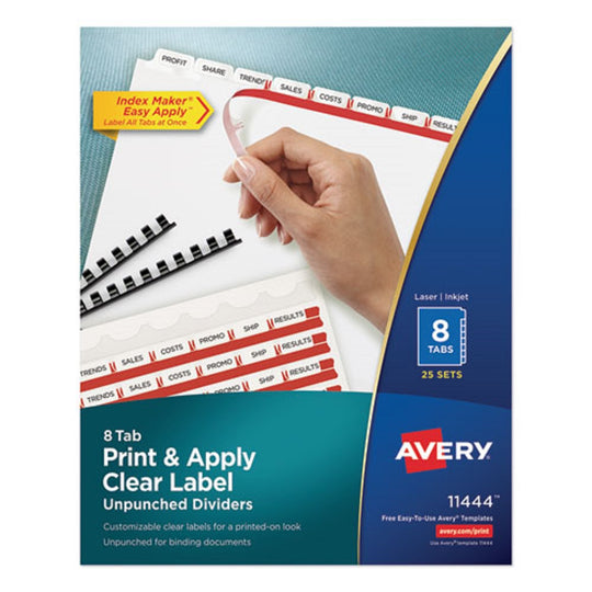 PRINT AND APPLY INDEX MAKER CLEAR LABEL UNPUNCHED DIVIDERS, 8 TAB