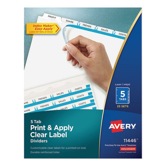 AVERY PRINT & APPLY INDEX MAKER CLEAR LABEL DIVIDERS, 5 TABS - WHITE