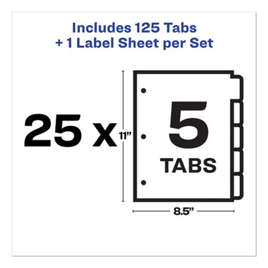 AVERY PRINT & APPLY INDEX MAKER CLEAR LABEL DIVIDERS, 5 TABS - WHITE