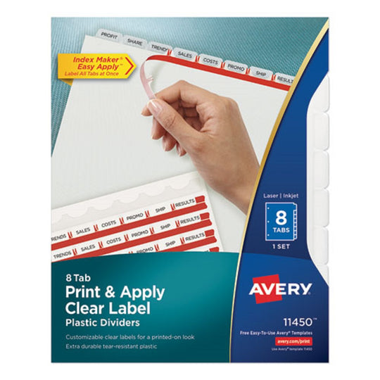 PRINT AND APPLY INDEX MAKER CLEAR LABEL DIVIDERS W/ PRINTABLE LABEL STRIP, 8 TAB - TRANSLUCENT