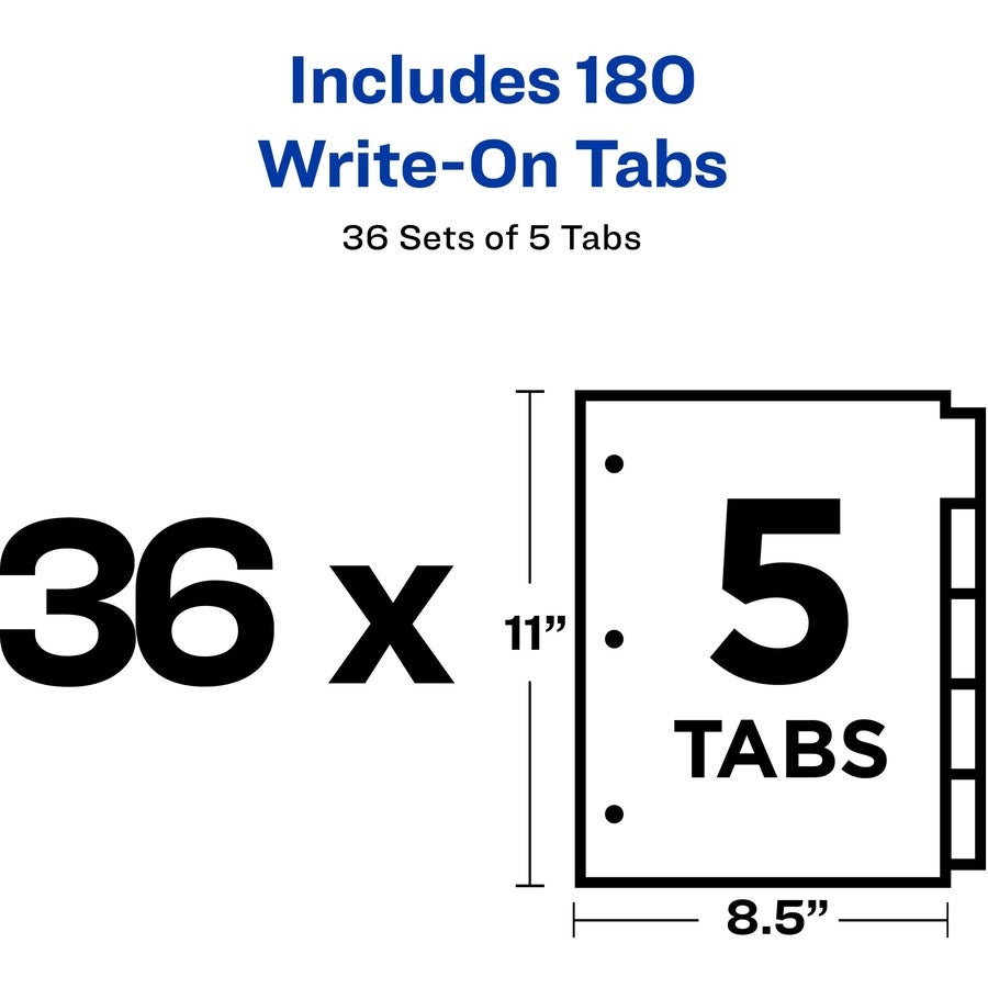 WRITE AND ERASE PLAIN-TAB PAPER DIVIDERS, 5 TAB, LETTER - MULTICOLOR