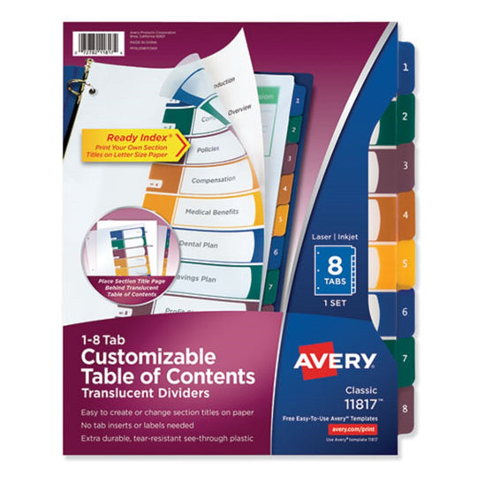 READY INDEX CUSTOMIZABLE TOC BINDER DIVIDERS - MULTICOLOR TABS