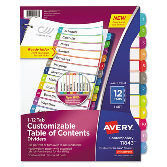 DIVIDERS,INDEX, READY INDEX DIVIDERS -CUSTOMIZABLE TABLE OF CONTENTENS - 1-12 TABS