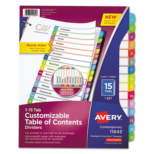 CUSTOMIZABLE TOC READY INDEX - MULTICOLOR DIVIDERS, 1-15 - LETTER