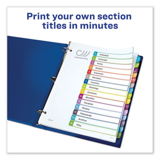 CUSTOMIZABLE TOC READY INDEX - MULTICOLOR DIVIDERS, 1-15 - LETTER