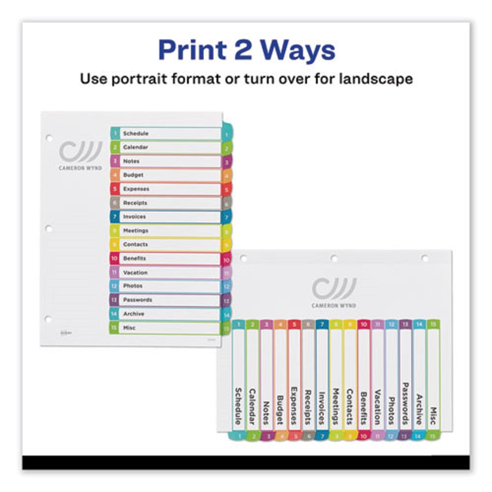 CUSTOMIZABLE TOC READY INDEX - MULTICOLOR DIVIDERS, 1-15 - LETTER