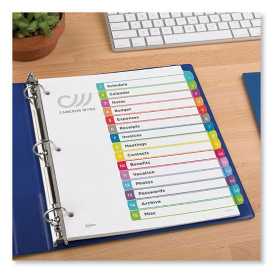 CUSTOMIZABLE TOC READY INDEX - MULTICOLOR DIVIDERS, 1-15 - LETTER