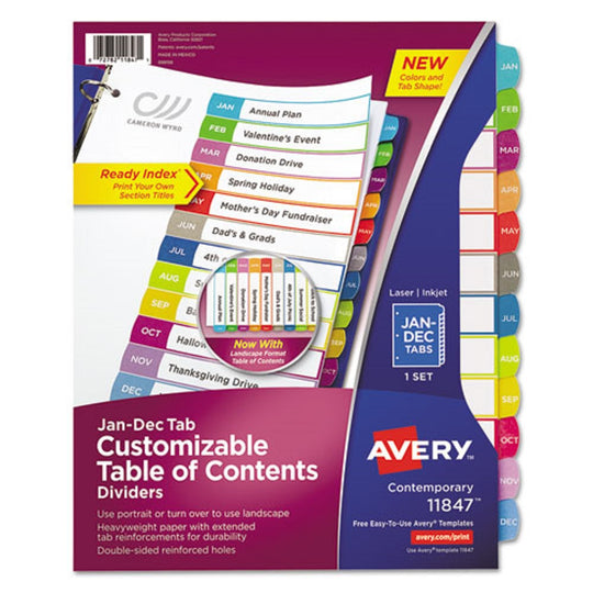 AVERY READY INDEX BINDER DIVIDERS - CUSTOMIZABLE TABLE of CONTENTS