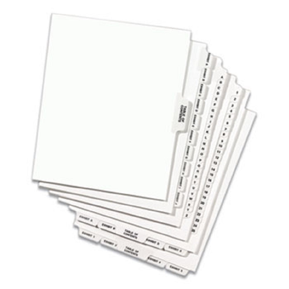 PREPRINTED LEGAL EXHIBIT SIDE TAB INDEX DIVIDERS - 10 TAB - WHITE