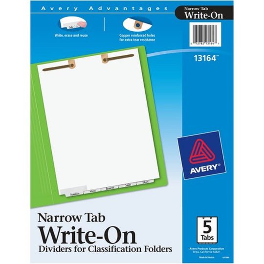 WRITE AND ERASE TAB DIVIDERS FOR CLASSIFICATION FOLDERS, 5 TAB