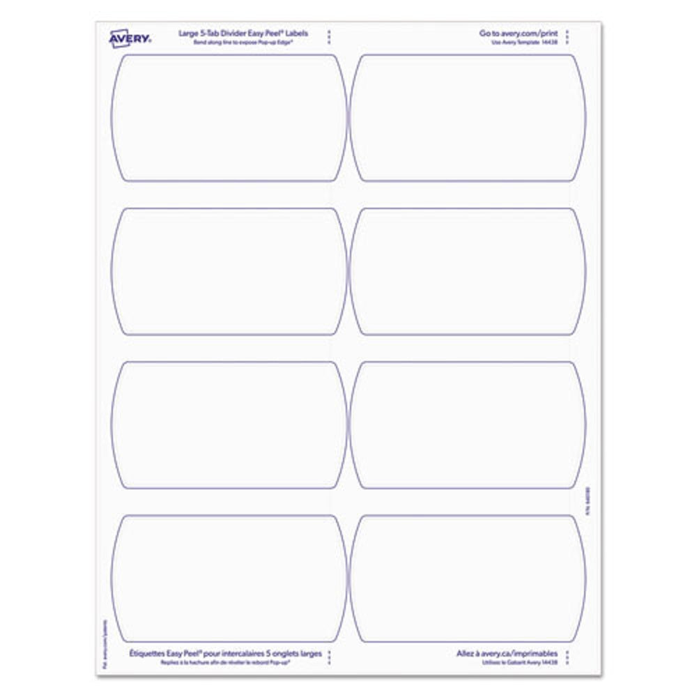 BIG TAB PRINTABLE LARGE WHITE LABEL TAB, DIVIDERS, 5 TAB - LETTER