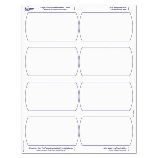 BIG TAB PRINTABLE LARGE WHITE LABEL TAB, DIVIDERS, 5 TAB - LETTER