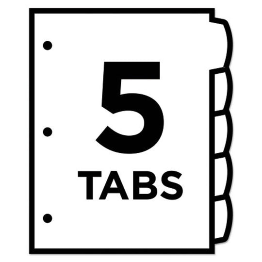 BIG TAB PRINTABLE LARGE WHITE LABEL TAB, DIVIDERS, 5 TAB - LETTER