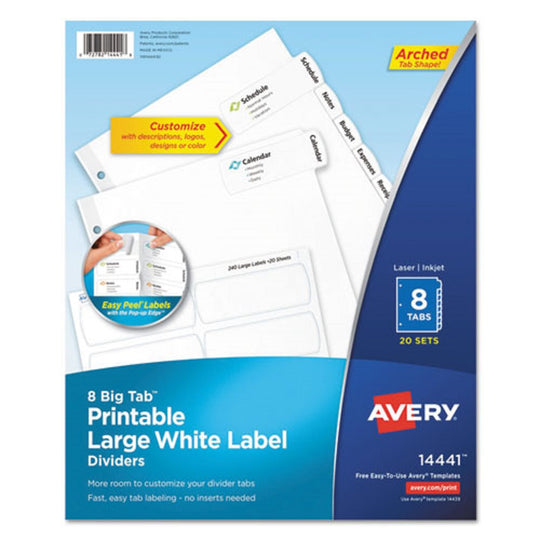 AVERY BIG TAB PRINTABLE LARGE WHITE DEVIDERS W/EASY PEEL - 8 TABS