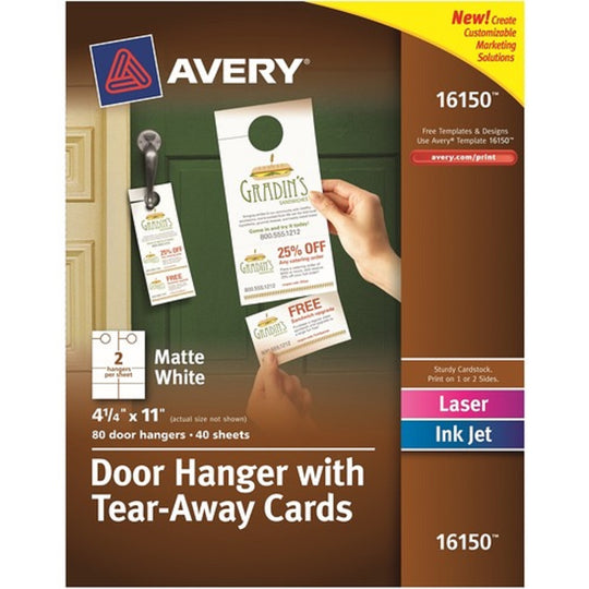 DOOR HANGER W/ TEAR-AWAY CARDS, 97 BRIGHT, 65lb - WHITE