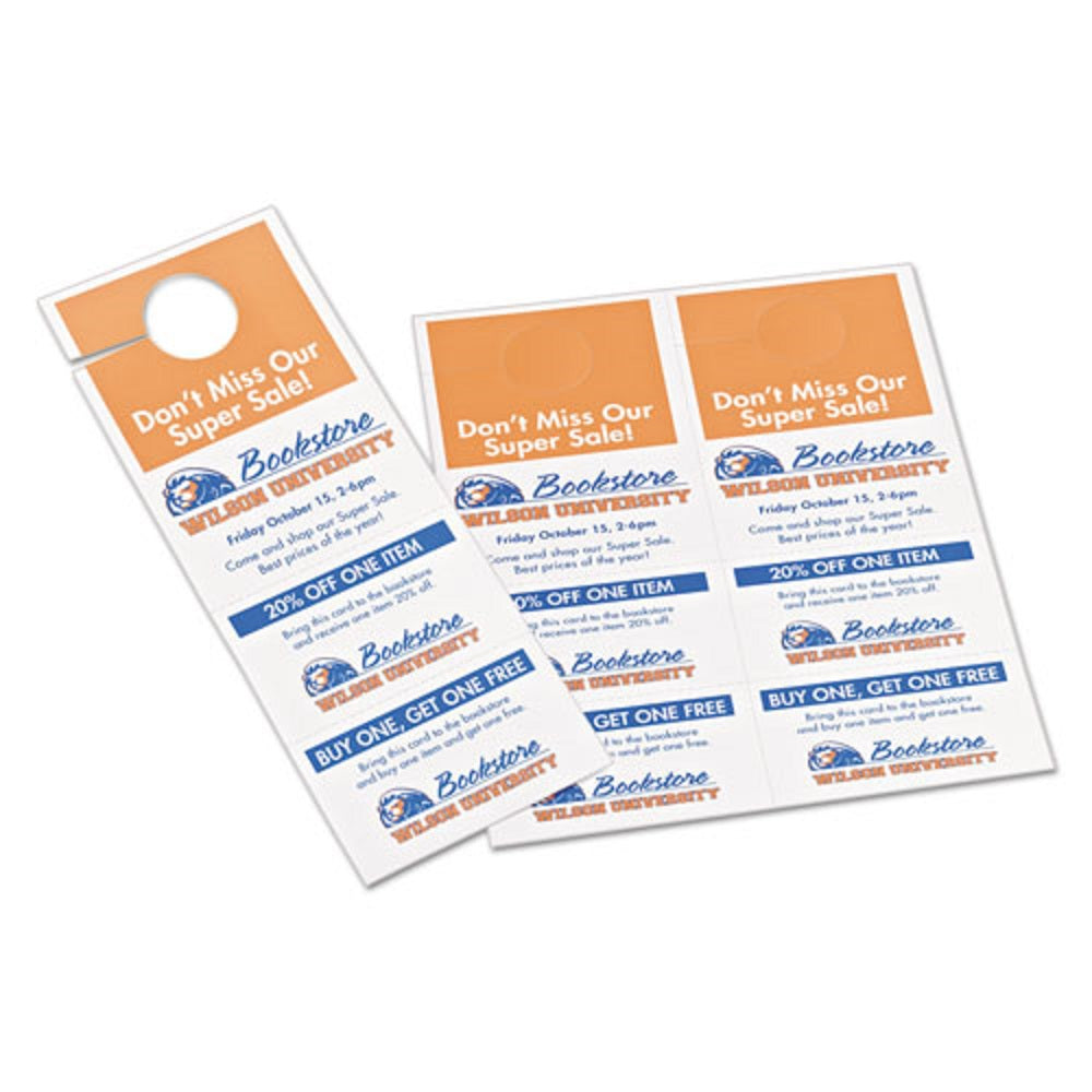 DOOR HANGER W/ TEAR-AWAY CARDS, 97 BRIGHT, 65lb - WHITE