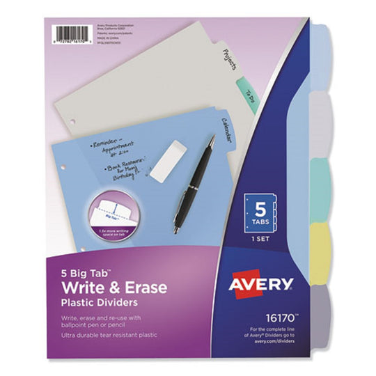 BIG TAB WRITE & ERASE DURABLE DIVIDERS - 5 MULTI-COLOR TABS