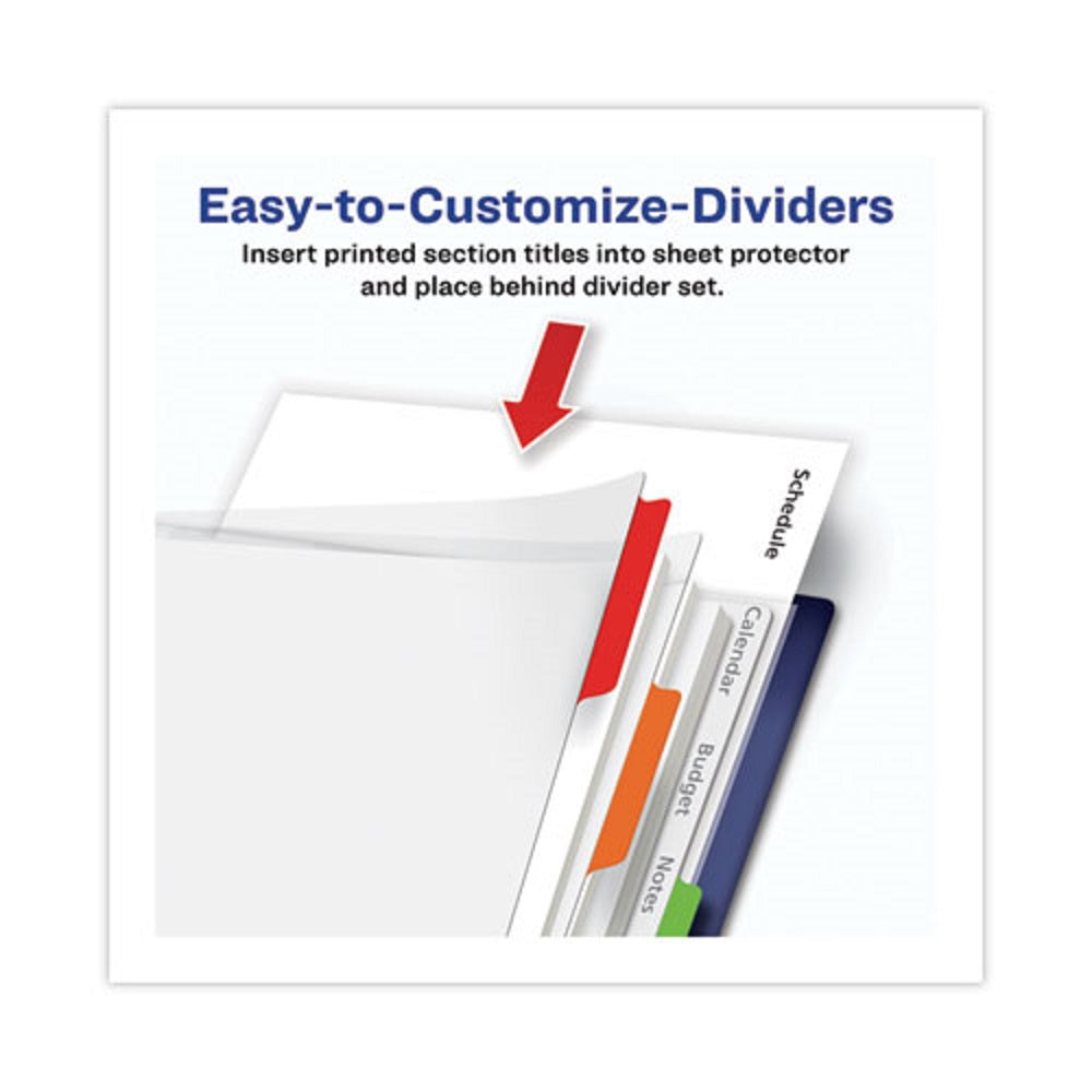 CLEAR EASY VIEW PLASTIC DIVIDERS W/ MULTI-COLORED TABS & SHEET PROTECTOR, 5 TAB - CLEAR