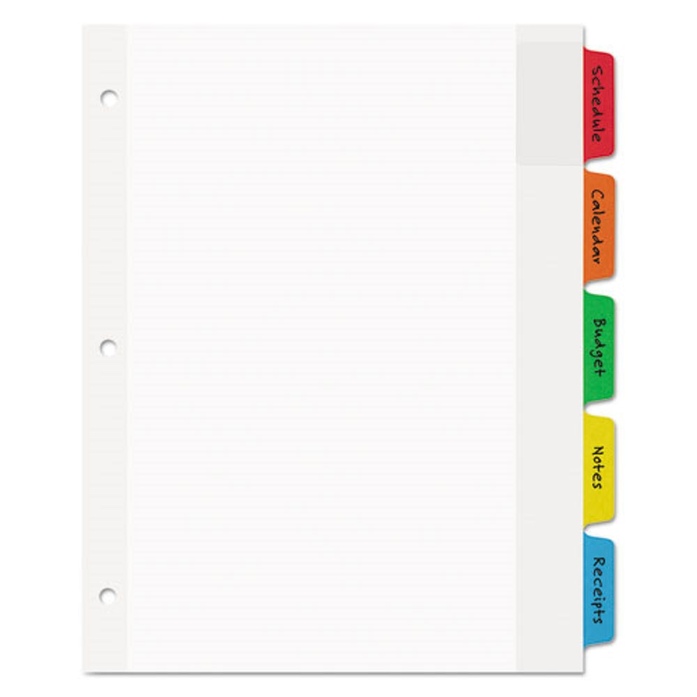 MOVABLE TAB DIVIDERS W/ COLOR TABS, 5 TABS - WHITE