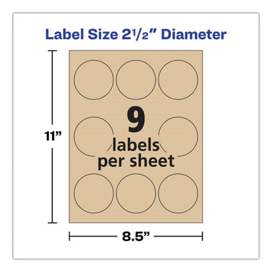 ROUND BROWN KRAFT PRINT-TO-THE-EDGE LABELS - 2.5" DIAMETER