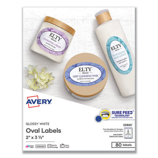 OVAL LABELS W/ SURE FEED AND EASY PEEL - GLOSSY WHITE