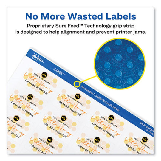 REMOVABLE DURABLE WHITE RECTANGLE LABELS W/ SURE FEED