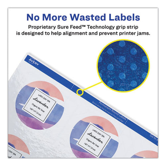 ROUND PRINT TO-THE EDGE LABELS W/ SURE FEED TECHNOLOGY - GLOSSY WHITE