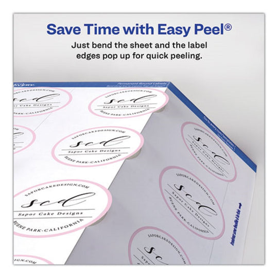 ROUND PRINT TO-THE EDGE LABELS W/ SURE FEED TECHNOLOGY - GLOSSY WHITE